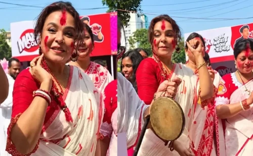 দশমীতে ঢাকেশ্বরী মন্দিরে সিঁদুর খেলায় মাতলেন শাওন